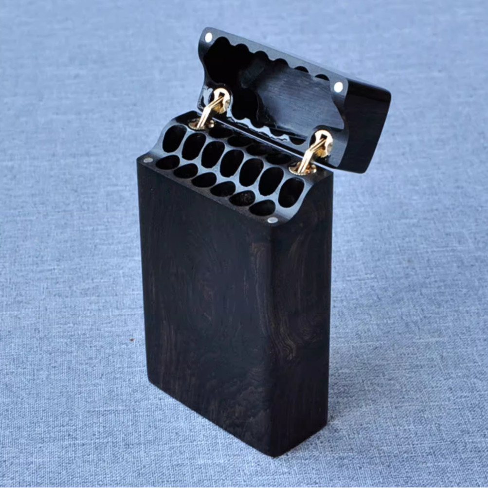 Ebony Flip Cigarette Case Port - Smoker Box Wood Chip review and price